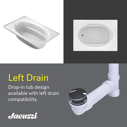 Jacuzzi SIGNATURE Acrylic Drop-In Bathtub, Jet Massage Tub, Slip Resistant, Left Drain Placement, 72" (L) x 42" (W), Oval In Rectangle, Oyster