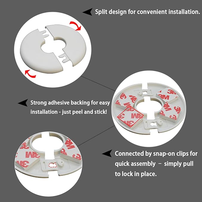 1 Pack Wall Split Flange for 0.87 Inch/22mm OD Pipe ABS Escutcheon Plate Self-Adhesive Round Plumbing Cover Plates for Water Pipe Faucet Decoration, White