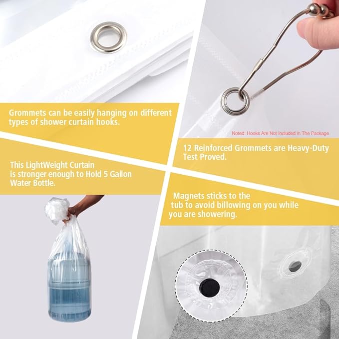 Extra Long Clear Plastic Shower Curtain Liner - Lightweight 72" x 80" Transparent Bathroom Shower Showroom Curtain Liner with Rustproof Metal Gromments and Weighted Magnet