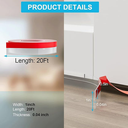 20FT Weather Stripping Door Seal, 1" Silicone Door Draft Seal Tape for Gaps Under Door - Weatherstripping Sweep Stopper for Shower Door & Sliding Glass Door