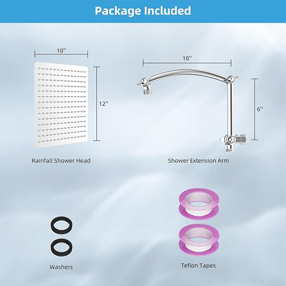 Hibbent All Metal cUPC Certified Rain Shower Head, 12'' High Pressure Rainfall Showerhead with 16" Shower Head Extension Arm, Solid Brass Adjustable Shower Arm Extender, fixed Showerheads, Chrome