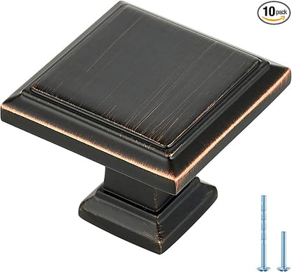 Ravinte Hardware 10 Pack Kitchen Cabinet Pulls Square Drawer Single Hole Handles Oil Rubbed Bronze for Cupboard Gold Dresser Solid