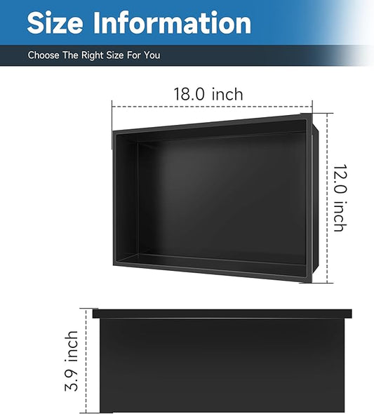 18" X 12" Shower Niche Insert Tile Ready, Niche for Shower Wall, Stainless Steel Recessed Shelf No Tile Needed for Bathroom Storage, Matte Black
