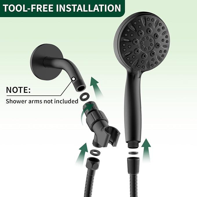 Matte Black Shower Head, 6 Spray Modes Handheld Showerhead, High Pressure Shower Head with 59 Inch Stainless Steel Hose and Adjustable Showerhead Holder