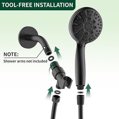 Matte Black Shower Head, 6 Spray Modes Handheld Showerhead, High Pressure Shower Head with 59 Inch Stainless Steel Hose and Adjustable Showerhead Holder