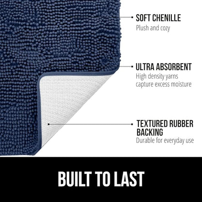 GORILLA GRIP Bath Rug Mat 48x24, Soft Absorbent Chenille, Quick Dry Microfiber Mats, Rubber Backing Washable Shower Floor Rugs, Bathmat Runner, US Designed Bathroom Home Decor Accessories Navy Blue