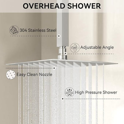 Shower Faucet Set Brushed Nickel Shower System, STARBATH 10" Ceiling Mount Rain Showerhead and 6" Wall Mounted Rainfall Shower for Couples, On Off Button Valve Dual Head Shower Systems Complete