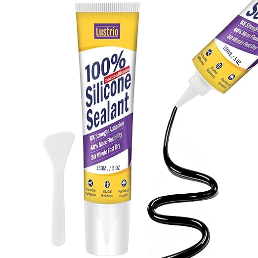 High-Strength Silicone Sealant & Adhesive - 100% Waterproof, Flexible Caulk for Kitchen, Bathroom, Shower, Window, Auto - Creates Durable, Shrink & Crack Resistant Seal 5 Oz. Tube. (Black)