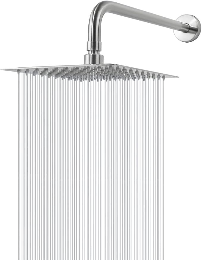 NearMoon Square Rain Shower Head With Extension Arm, Large Stainless Steel Rainfall Shower-Waterfall Full Body Coverage (8 Inch, Nickel)