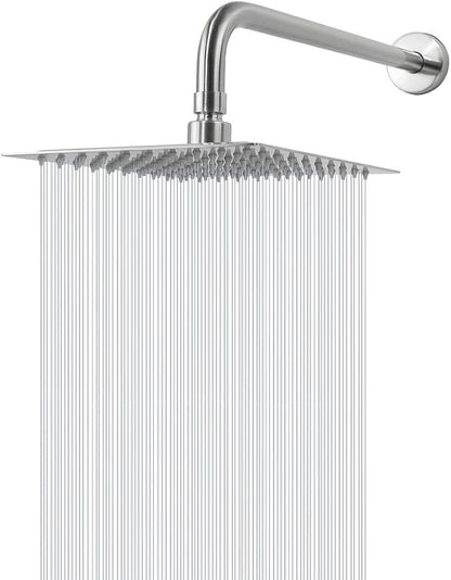 NearMoon Square Rain Shower Head With Extension Arm, Large Stainless Steel Rainfall Shower-Waterfall Full Body Coverage (8 Inch, Nickel)