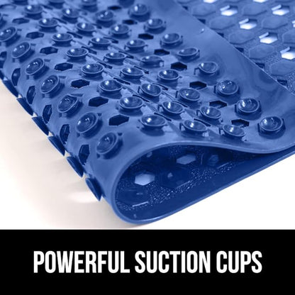 GORILLA GRIP Patented Bath Tub Shower Mat, Machine Washable Bathtub Floor Liner Mats, Suction Cups and Drain Holes to Keep Tubs Clean, Soft on Feet, Bathroom Essentials, 35x16 Inch, Royal Blue Opaque