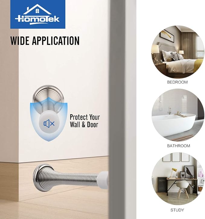 HOMOTEK 12 Pack Spring Door Stopper with Rubber Bumper 3-1/8" Flexible Heavy Duty Wall Door Stop Low Mounted Bumper for Home (Satin Nickel)