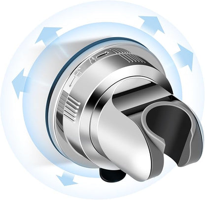 Suction Shower Head Holder，Removable Wall-Mount Handheld Shower Holder, No-Drill Adjustable Chrome Suction Cup 5-Angle Tilt & 360° Swivel