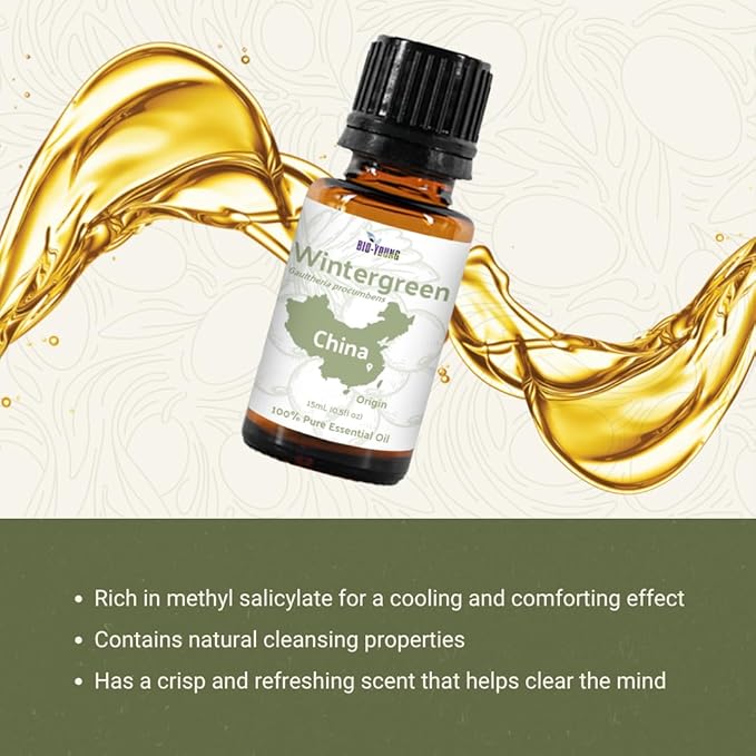 Wintergreen Essential Oil - Direct from Bio-Young Aromas China - Steam Distilled - Aceite de Gaulteria for Aromatherapy, Massage, Diffuser, DIY Candle and Soap Making - 2lbs