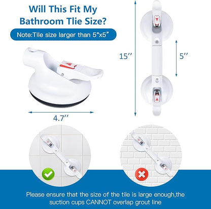 15inch Upgrade Suction Shower Grab Bar, Portable Shower Handle Bar Suction Grip Bar Bathtub Handle with Strong Hold Suction Cup Fitting and Rapid Release for Bathroom(Max Capacity :300lb