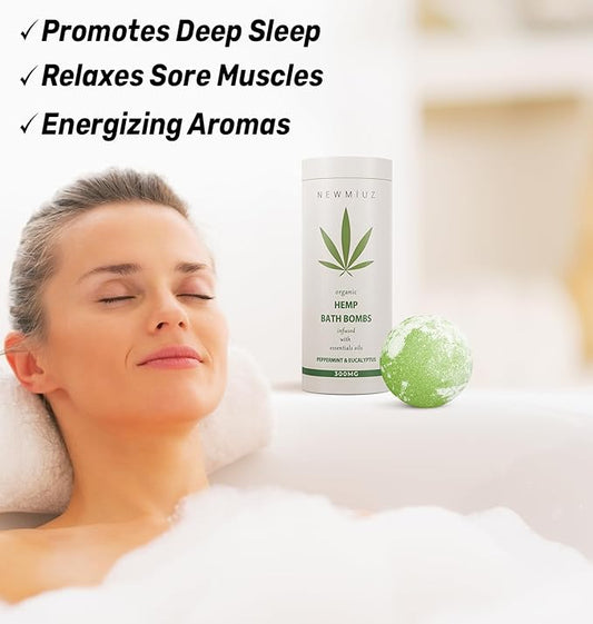 Organic Hemp Bath Bombs Infused Peppermint Eucalyptus Essential Oil Luxurious Bath Essentials Gifts for Dry Skin Immerse Yourself in A Blissful Spa