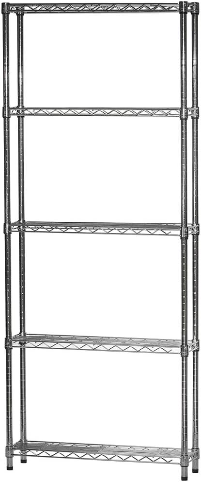Shelving Inc. 8"d x 30"w x 84"h Chrome Wire Shelving with 5 Tier Shelves, Weight Capacity 800lbs Per Shelf