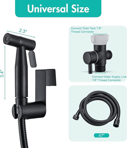BARROCK Handheld Bidet Sprayer for Toilet, Stainless Steel Metal Made Baby Cloth Diaper Spraying Kit, Bathroom Toilet Bidet Attachment Set for Bathing Pets and Feminine Hygiene, Matte Black
