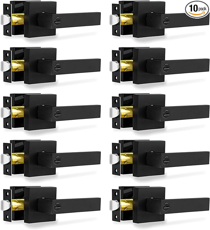 Privacy Door Levers, 10 Pack Matte Black Door Handles Heavy Duty Bed and Bath Door Locks Interior Keyless Locksets, Reversible for Left Right Handed Doors