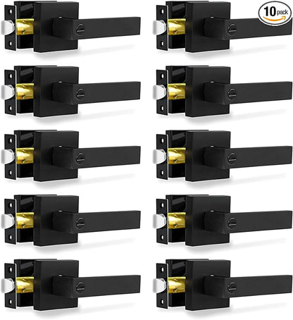 Privacy Door Levers, 10 Pack Matte Black Door Handles Heavy Duty Bed and Bath Door Locks Interior Keyless Locksets, Reversible for Left Right Handed Doors