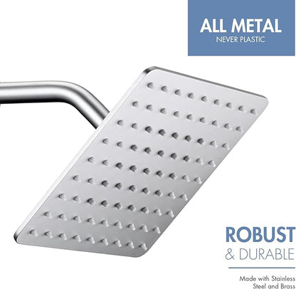 Rainfall Shower Head, MEDIOMI Rain Shower Head Set - Ultra-Thin Design High Flow Stainless Steel Large Square Rain Shower Heads with Shower Arm and Flange (8-Inch, Brushed Nickel)