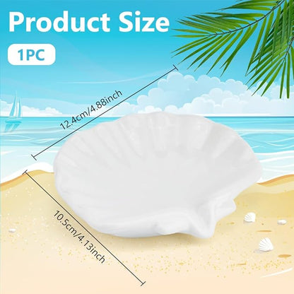 Ceramic Soap Holder, Sea-Shell Soap Tray with Self Draining, Soap Tray for Sink Washroom Bathroom Shower, Small Cute and Elegant Holder with Glaze, Easy Cleaning (White)