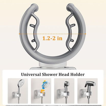 Adjustable Wall Mounted Shower Head Holder, Strong Adhesive & Drilling 2 Installation Methods, 360° Swivel Handheld Shower Wand Holder for RV Kids’ Bathroom Shower Accessories （White