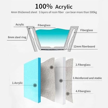 47" Lucite Acrylic Freestanding Bathtub，Square Shape Janpanese Soaking Tub,Toe-tap Chrome Right Drain, Slotted Overflow, cUPC Certified,Glossy 37°Gray
