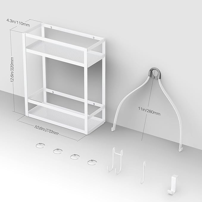 Meangood Shower Caddy 10.4" x 4.5" x 22.04" Hanging Shower Caddy Organizer Over Shower Head Big Capacity for Shampoo, Conditioner with Hooks for Razor/Sponge, White