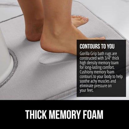 GORILLA GRIP Thick Memory Foam Toilet Rug for Bathroom, Square Shaped Washable, Absorbent Velvet Topside Floor Mats, Machine Wash, Cushioned Luxury Rugs for Bath Room, 22.5 x 19.5 Soft Gray