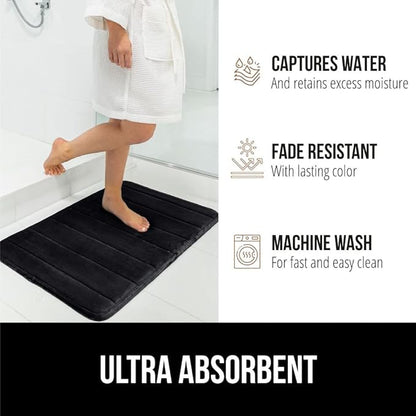 GORILLA GRIP Memory Foam Bath Mat, Soft Absorbent US Designed Bathroom Rug, Gripping Dots Machine Washable Bathmat, Cushioned Floor Mats, Shower Sink Rugs Room Décor Accessories, 24x17 Black