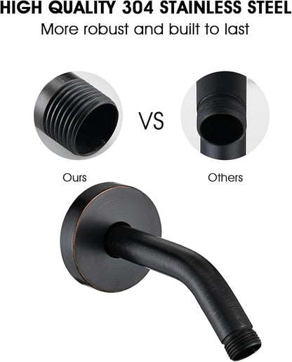 6 Inch Shower Arm with Flange and Stabilizer Bracket, Wall Mounted Shower Pipe Arm 304 Stainless Steel For Fixed Shower Head & Handheld Showerhead, Oil Rubbed Bronze