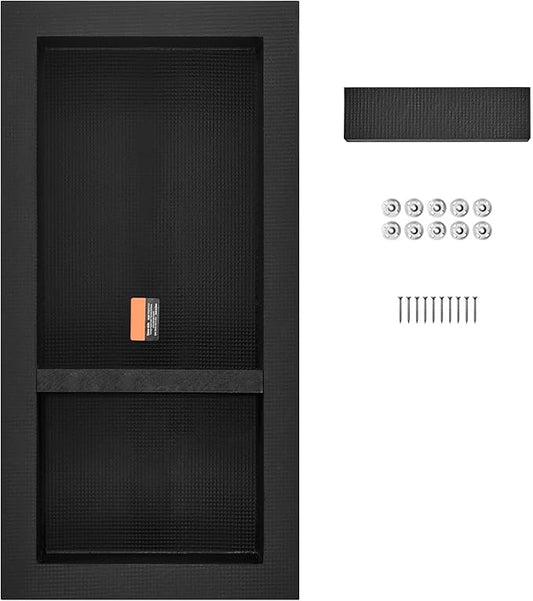 VEVOR Shower Niche Insert Tile Ready 16" x 32", Double Shelf Niche for Shower Wall Bathroom for Shampoo and Toiletry Storage, Black