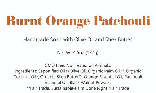 3 Pk Burnt Orange Patchouli Organic Soap Bars, Handmade in USA, Natural & Cruelty Free (3 Pack, Burnt Orange Patchouli)