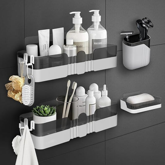 Shower Caddy No Drilling Shower Organizers with Soap Dish Toothbrush Holder and Hooks Plastic Detachable Large Bathroom Countertop Organizer