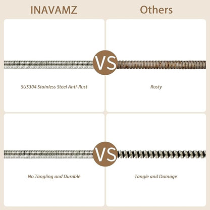 71-Inch Nickel Metal Shower Hose with Dual Cone Anti-Tangle Nuts: 304 Stainless Steels Design, Universal G1/2 Connector for Outdoor/Indoor Use -Suit for Home Gardening, Washing, Showering