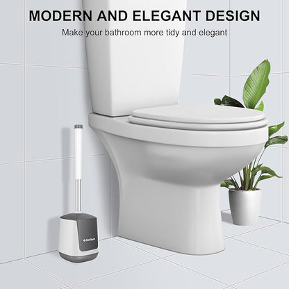 SetSail Toilet Brush and Holder 2 Pack, Self Closing Lid Toilet Bowl Brushes Holder and Extra Long Handle Ventilated Toilet Brush Set for Bathroom Cleaning, Nylon Bristles, White & Grey