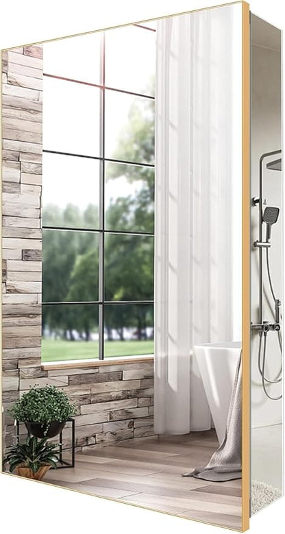 16x26 Inch Farmhouse Black Aluminum Medicine Cabinet with Mirror - Recessed/Surface Mount Rust-Resistant Framed Bathroom Storage Cabinet for Bathroom, Toilet & Kitchen