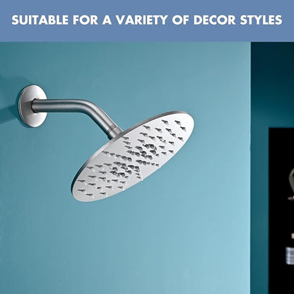 Rainfall Shower Head, MEDIOMI Rain Shower Head Set - Ultra-Thin Design High Flow Stainless Steel Large Round Rain Shower Heads with Shower Arm and Flange (8-Inch, Brushed Nickel)