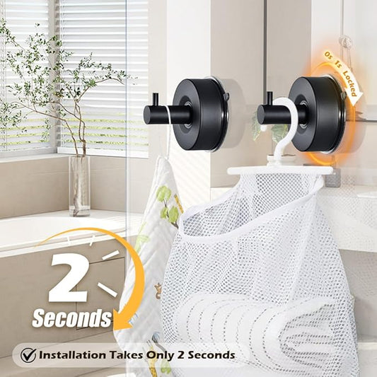 YOHOM Suction Cup Hooks for Shower Wall Bathrooms Towels Hook for Glass Door Heavy Duty (Black, 2 PCS)