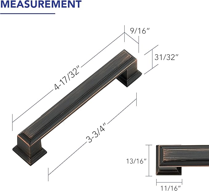 Ravinte Hardware 10 Pack Oil Rubbed Bronze Cabinet Pulls, 3-3/4 Inch (96mm) Hole Center Zinc Alloy Drawer Handles for Kitchen Cabinets, Cupboards, Dressers, Square Solid Metal Hardware