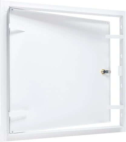 16" x 16" Lockable White Metal Access Panel. Service Shaft Door Panel with Key. Plumbing, Electricity, Heating, Alarm Wall Access Panel for Drywall. Bathroom Services Access Hole Cover.