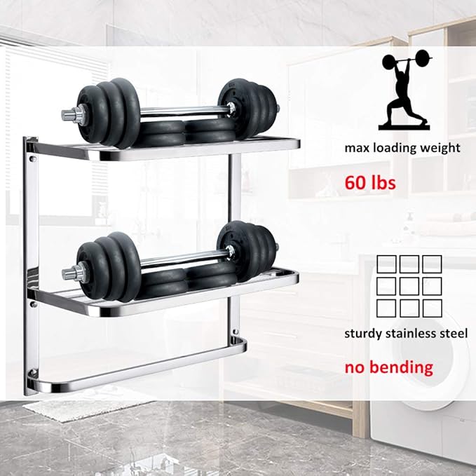 3-Tier Bathroom Shelf with Towel Bars, Stainless Steel Wall Mounting Rack,20Inch