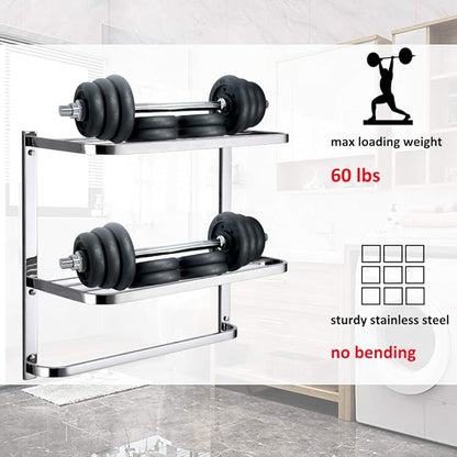 3-Tier Bathroom Shelf with Towel Bars, Stainless Steel Wall Mounting Rack,20Inch