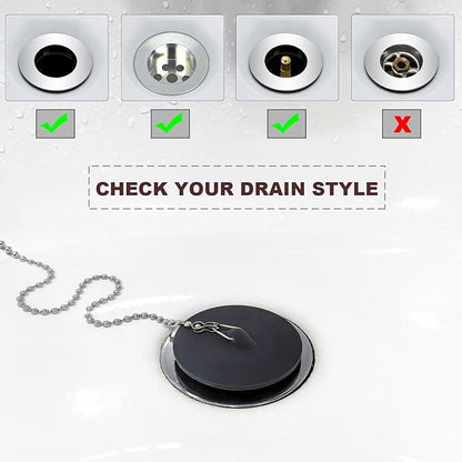 Bathtub Stopper, Silicone Tub Drain Stopper/Plug/Cover with 27.5" Stainless Steel Beaded Chain, Shower Bath Drain Water Stopper