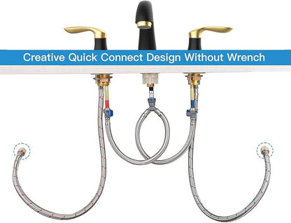 Bathroom Sink Faucet, Faucet for Bathroom Sink, Widespread Black and Gold Bathroom Faucet 3 Hole with Stainless Steel Pop Up Drain and cUPC Lead-Free Hose - (Black and Gold)