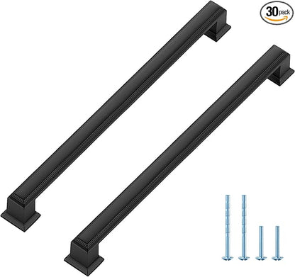 Ravinte Hardware 30 Pack Matte Black Cabinet Pulls, 8 Inch (204mm) Hole Center Zinc Alloy Drawer Handles for Kitchen Cabinets, Cupboards, Dressers, Square Solid Metal Hardware