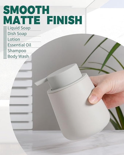Bosilunlife Soap Dispenser Bathroom - Grey Ceramic Soap Dispenser Lotion Hand Pump Dish Soap Bottle for Kitchen 12oz Refillable Liquid Hand Wash Dispenser for Bathroom