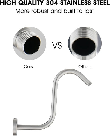 Shower Head Arm 10 Inch Brushed Nickel, RAINREVIVE S Shaped Shower Head Extender Arm with Flange