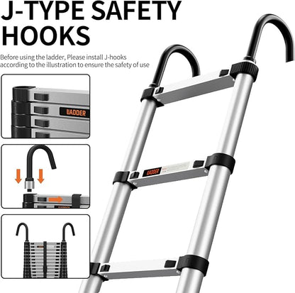 Telescoping Ladder,10.5FT Aluminum Multi-Purpose Collapsible Ladder with Stabilizers and Hooks,Jiashche Portable Extension Ladder for RV or Outdoor Work Silver,330lb Max Capacity